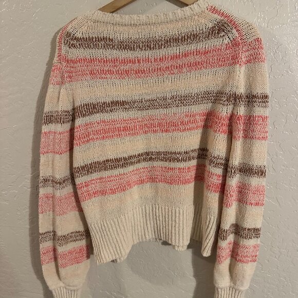 J. Crew 100% Cotton Cream & Pink Striped Crewneck Boucle Sweater - Picture 8 of 8